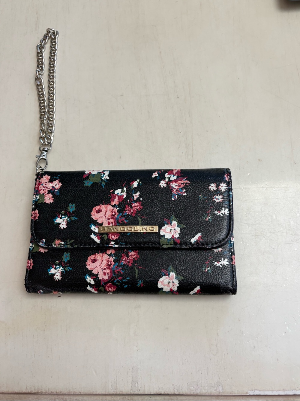 Floral Wristlet Wallet - Black with Pink Floral Print